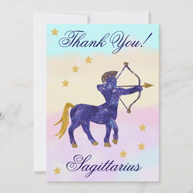 Hand-Painted Sagittarius Birthday Thank You Dankeskarte (Vorderseite)