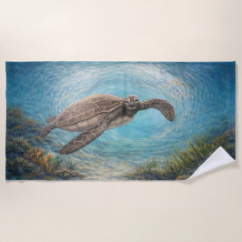 Hand-Painted Sea Turtle in Ocean Vortex  Strandtuch