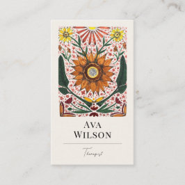 Hand Painted Symmetrical Orange and Green Florals Visitenkarte