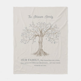 Hand Painted Tree Custom Family Quote Gray Beige Fleecedecke