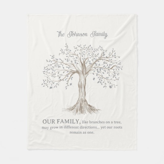 Hand Painted Tree Custom Family Quote Ivory Fleecedecke (Vorderseite)