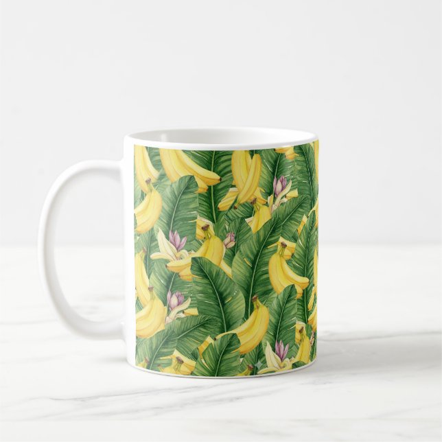 Hand-Painted Tropical Watercolor Leaf & Fruit Kaffeetasse (Links)