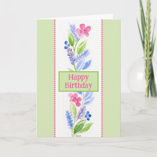 Hand Painted Watercolor Floral BIRTHDAY Dankeskarte (Vorderseite)