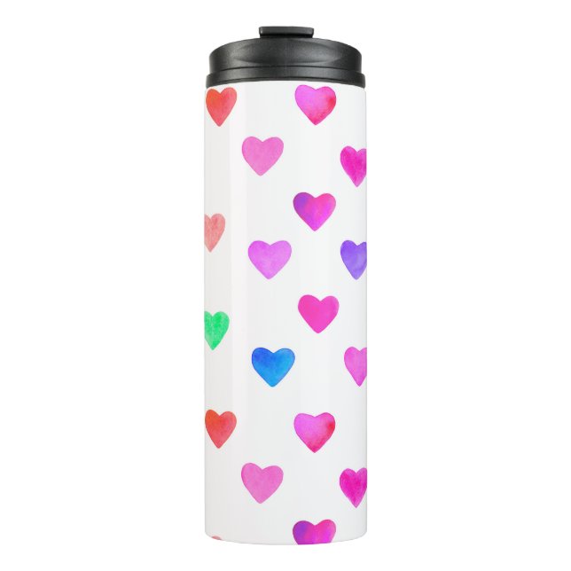 hand painted watercolor hearts pattern Valentine's Thermosbecher (Vorderseite)