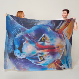 Hand Painted Wild Cat Portrait Fleecedecke