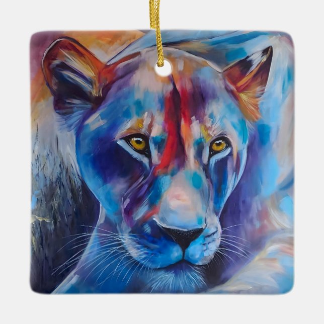 Hand Painted Wild Cat Portrait Keramikornament (Vorderseite)