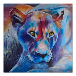 Hand Painted Wild Cat Portrait Poster
