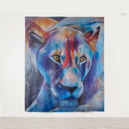 Hand Painted Wild Cat Portrait Wandteppich