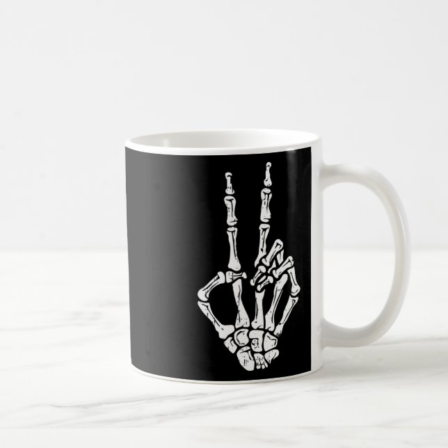 Hand Peace Sign Halloween Kostümknochen Kaffeetasse (Rechts)