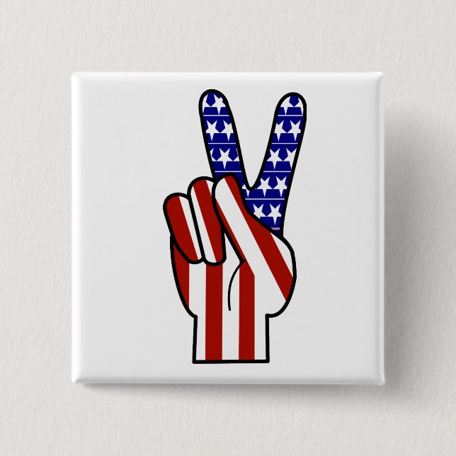 Hand Peace Sign - Red White & Blue Button (Vorderseite)