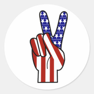 Hand Peace Sign - Red White & Blue Runder Aufkleber