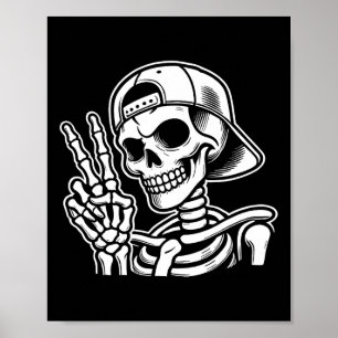 Hand Peace Sign Retro Halloween Skeletthandsignatu Poster