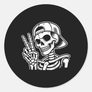 Hand Peace Sign Retro Halloween Skeletthandsignatu Runder Aufkleber