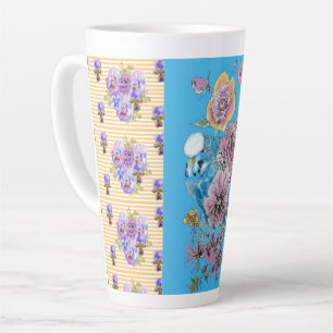 Hand Pink Blue Budgie Blumenblume Latte Tasse