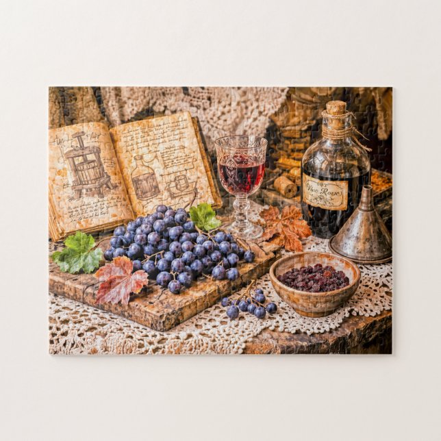 Hand‑Pressed Traditional Wine with Grapes and Vint Puzzle (Horizontal)