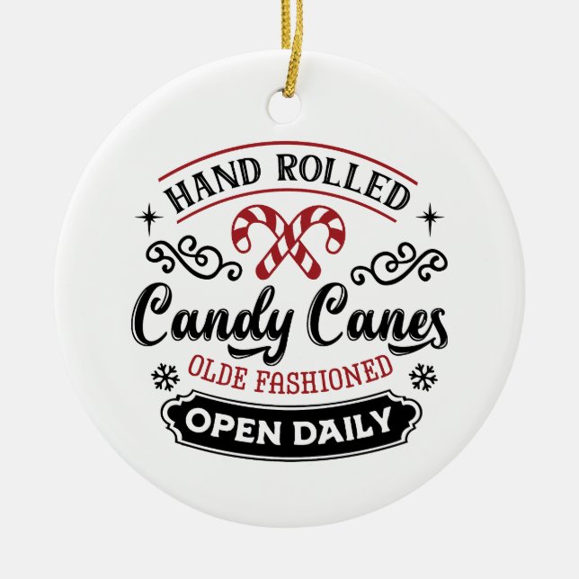 Hand Rolled Candy Cane | Bauernhof Keramik Ornament (Vorne)
