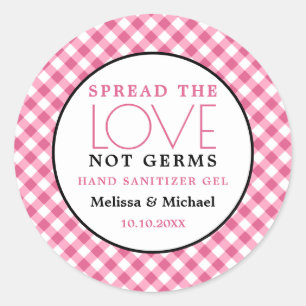 Hand Sanitizer Spread Liebe Pink Gingham Wedding Runder Aufkleber