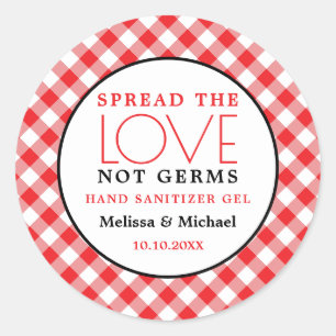 Hand Sanitizer Spread Liebe Red Gingham Wedding Runder Aufkleber