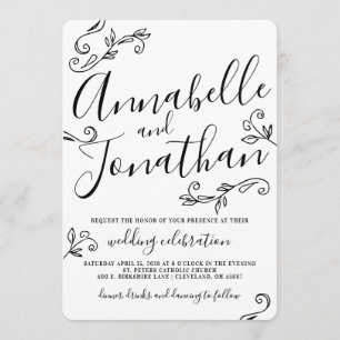 Hand schriftliche Kalligraphie verlässt Hochzeit Einladung