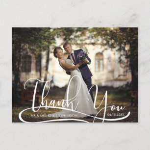 Hand Script Two Foto Wedding Danke Postkarte