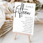 Hand Scripted Table FIFTEEN   Guest Names Tischnummer<br><div class="desc">Einfache und schicke Tischnummer-Karten in Schwarz und Weiß machen bei Ihrer Hochzeit oder Veranstaltung ein elegantes Statement. Das Design enthält "Table [number]" in einem spannenden Mix aus klassischer Serif und handgeschriebenem Skriptsatz, darunter einzelne Gastnamen. Design wiederholt sich auf beiden Seiten. Einzelne nummerierte Karten werden separat verkauft; bestellen Sie jede Tischnummer...</div>