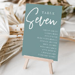 Hand Scripted Table SEVEN   Guest Names Tischnummer<br><div class="desc">Einfache und schicke Tischnummer-Karten in staubigen aquamarinen Aqua und Weiß machen eine elegante Aussage bei Ihrer Hochzeit oder Veranstaltung. Das Design enthält "Table [number]" in einem spannenden Mix aus klassischer Serif und handgeschriebenem Skriptsatz, darunter einzelne Gastnamen. Design wiederholt sich auf beiden Seiten. Einzelne nummerierte Karten werden separat verkauft; bestellen Sie...</div>