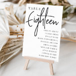 Hand Scripting Table ACHTEEN   Gästebamen Tischnummer<br><div class="desc">Einfache und schicke Tischnummer-Karten in Schwarz und Weiß machen bei Ihrer Hochzeit oder Veranstaltung ein elegantes Statement. Das Design enthält "Table [number]" in einem spannenden Mix aus klassischer Serif und handgeschriebenem Skriptsatz, darunter einzelne Gastnamen. Design wiederholt sich auf beiden Seiten. Einzelne nummerierte Karten werden separat verkauft; bestellen Sie jede Tischnummer...</div>