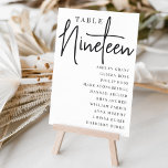 Hand Scripting Table NINETEEN   Guest Names Tischnummer<br><div class="desc">Einfache und schicke Tischnummer-Karten in Schwarz und Weiß machen bei Ihrer Hochzeit oder Veranstaltung ein elegantes Statement. Das Design enthält "Table [number]" in einem spannenden Mix aus klassischer Serif und handgeschriebenem Skriptsatz, darunter einzelne Gastnamen. Design wiederholt sich auf beiden Seiten. Einzelne nummerierte Karten werden separat verkauft; bestellen Sie jede Tischnummer...</div>