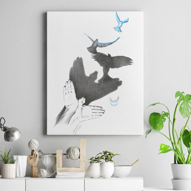 Hand shadow Flying birds Illusion Surreal art Leinwanddruck (Von Creator hochgeladen)