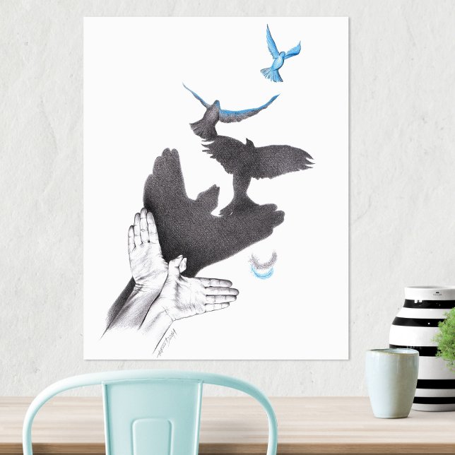 Hand shadow Flying birds Illusion Surreal art Poster (Von Creator hochgeladen)