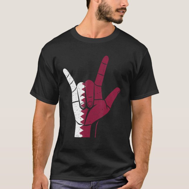 Hand Sign Qatar Flag T-Shirt (Vorderseite)