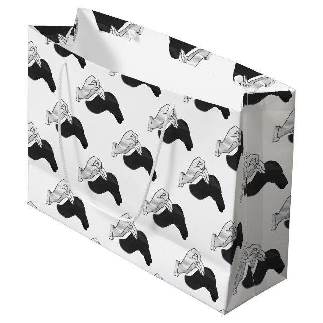 Hand Silhouette Camel Große Geschenktüte (Vorderseite Schrägansicht)
