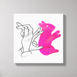 Hand-Silhouette-Hase Pink Leinwanddruck