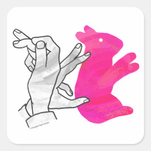 Hand-Silhouette-Hase Pink Quadratischer Aufkleber