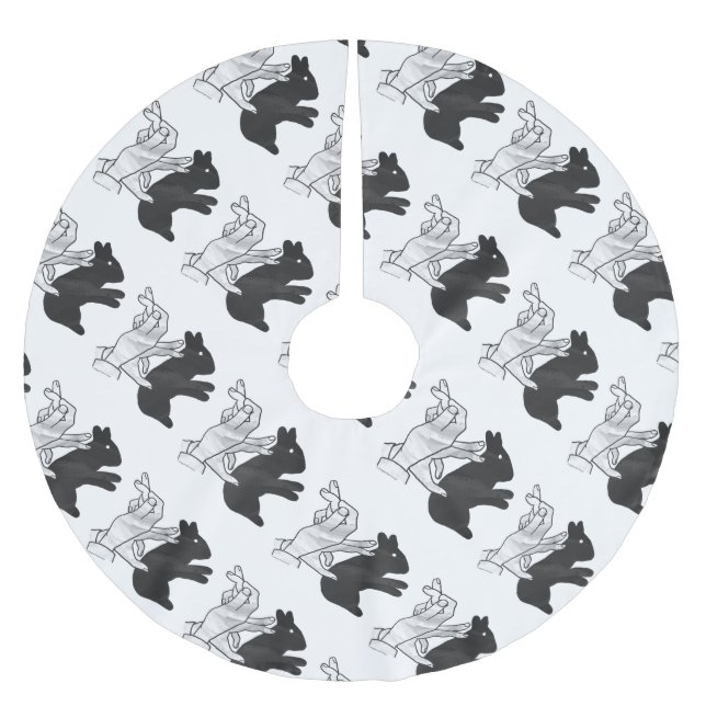 Hand-Silhouette-Hase Polyester Weihnachtsbaumdecke (Vorderseite)