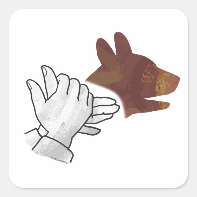 Hand Silhouette Hund Brown Quadratischer Aufkleber (Vorderseite)