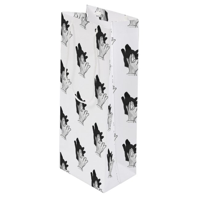 Hand Silhouette Wolf Geschenktüte Für Weinflaschen (Vorderseite Schrägansicht)