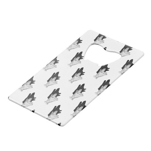 Hand Silhouette Wolf Kreditkarten Flaschenöffner (Vorderseite Schrägansicht)