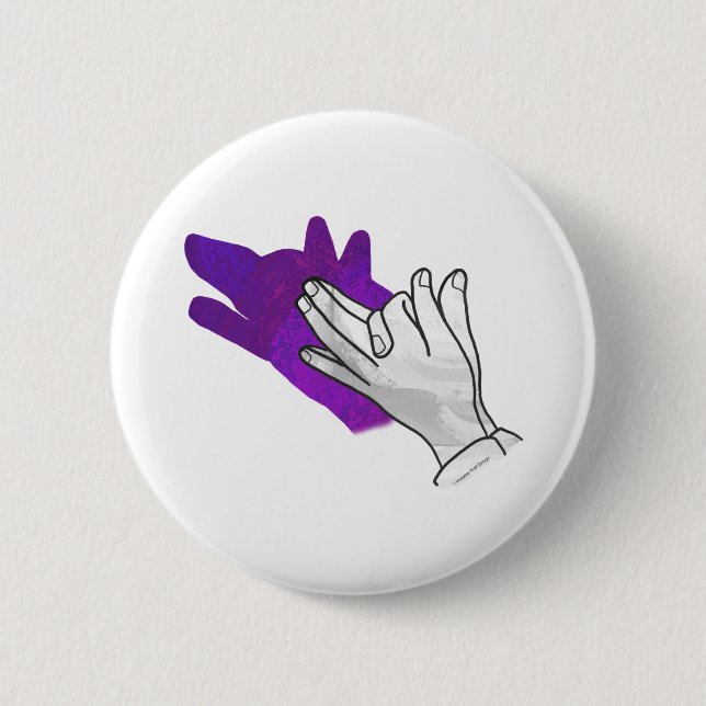 Hand Silhouette Wolf Lila Button (Vorderseite)