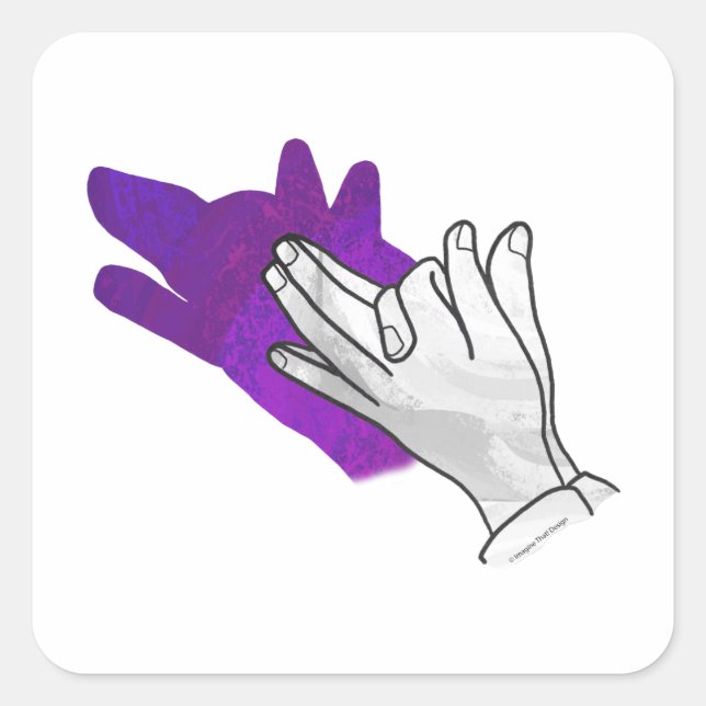 Hand Silhouette Wolf Lila Quadratischer Aufkleber (Vorderseite)