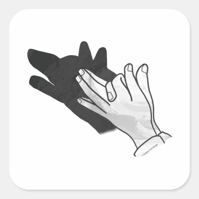 Hand Silhouette Wolf Quadratischer Aufkleber (Vorderseite)