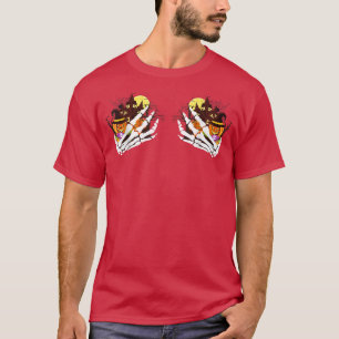 Hand Skeleton Pumpkin House Spuk Hexe Hallowee T-Shirt