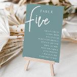 Hand-Skript Tabelle FÜNF   Gast-Namen Tischnummer<br><div class="desc">Einfache und schicke Tischnummer-Karten in staubigen aquamarinen und weißen Farbtönen geben bei Ihrer Hochzeit oder Veranstaltung eine elegante Note. Das Design enthält "Table [number]" in einem spannenden Mix aus klassischer Serif und handgeschriebenem Skriptsatz, darunter einzelne Gastnamen. Design wiederholt sich auf beiden Seiten. Einzelne nummerierte Karten werden separat verkauft; bestellen Sie...</div>
