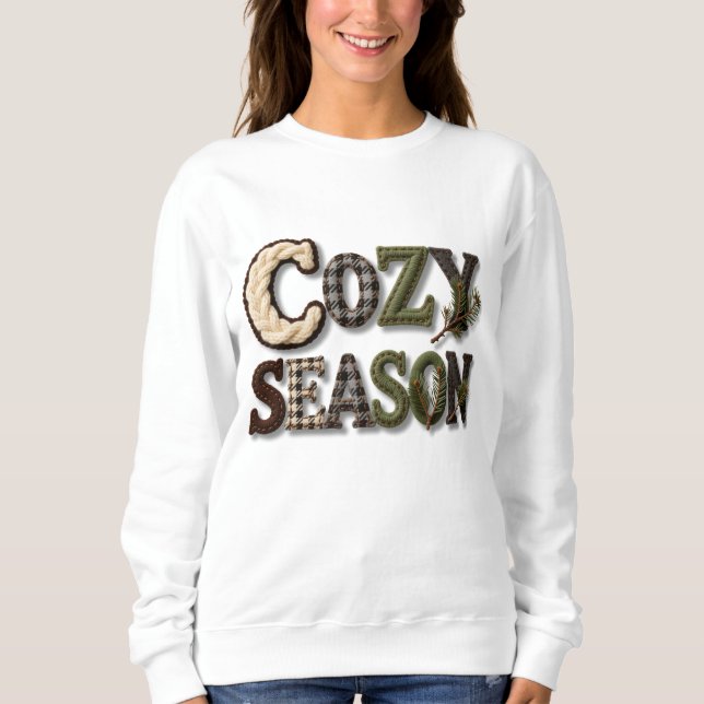 Hand Stitched Cozy Season Winter Text Sweater Sweatshirt (Vorderseite)