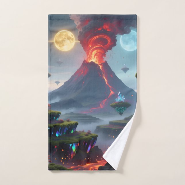 Hand Towel with Fantasy Volcano Art Handtuch (Handtuch)