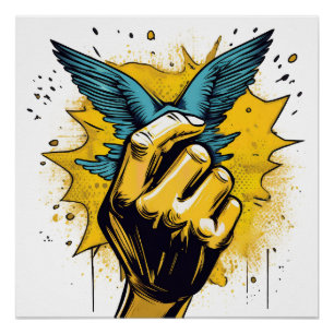 Hand und Flügel - Fett und expressive Pop Art Poster
