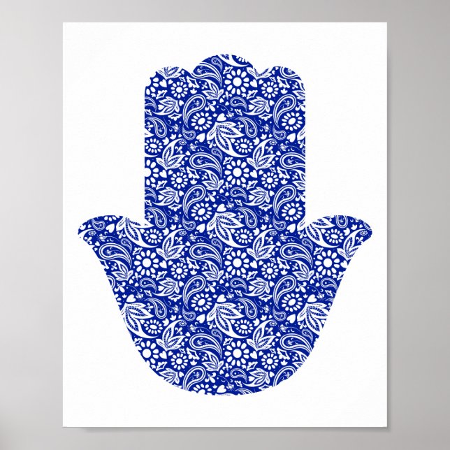 Hand von Hamsa Blue White Lucky Talisman Poster (Vorne)