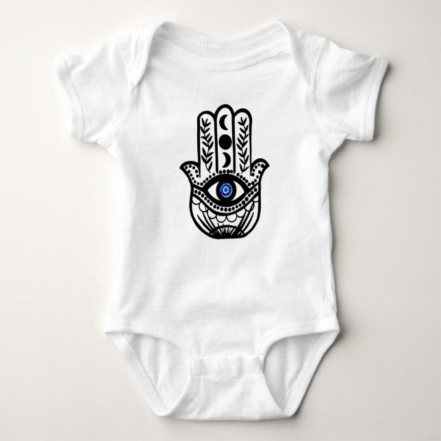 Hand von Hamsa Fatima Evil Eye Baby Strampler (Vorderseite)
