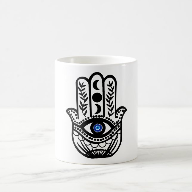 Hand von Hamsa Fatima Evil Eye Kaffeetasse (Mittel)