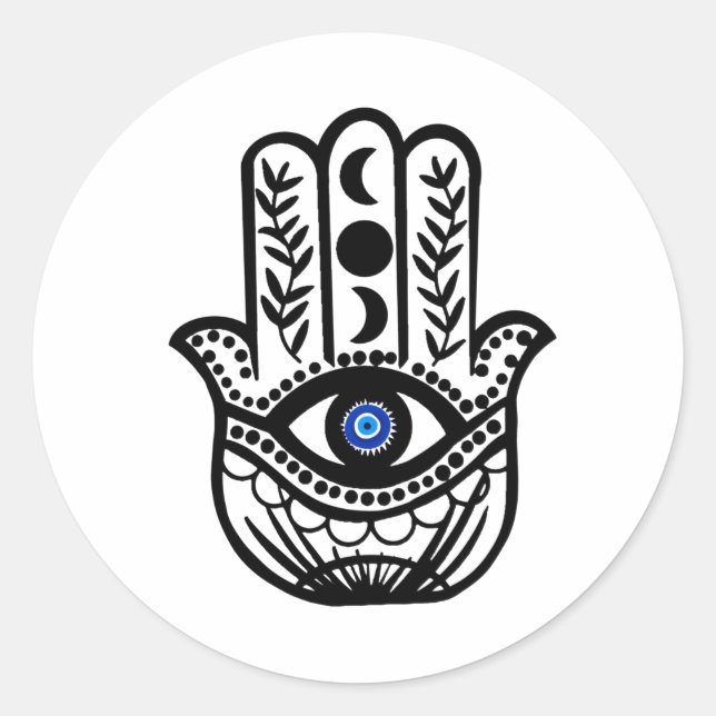Hand von Hamsa Fatima Evil Eye Runder Aufkleber (Vorderseite)